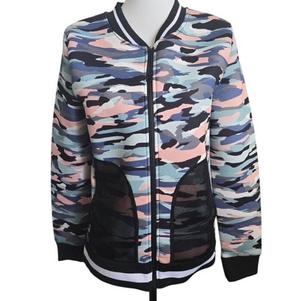 C&C California Womens Pastel Camo Full Zip Bomber‎ Jacket Blue Pink M